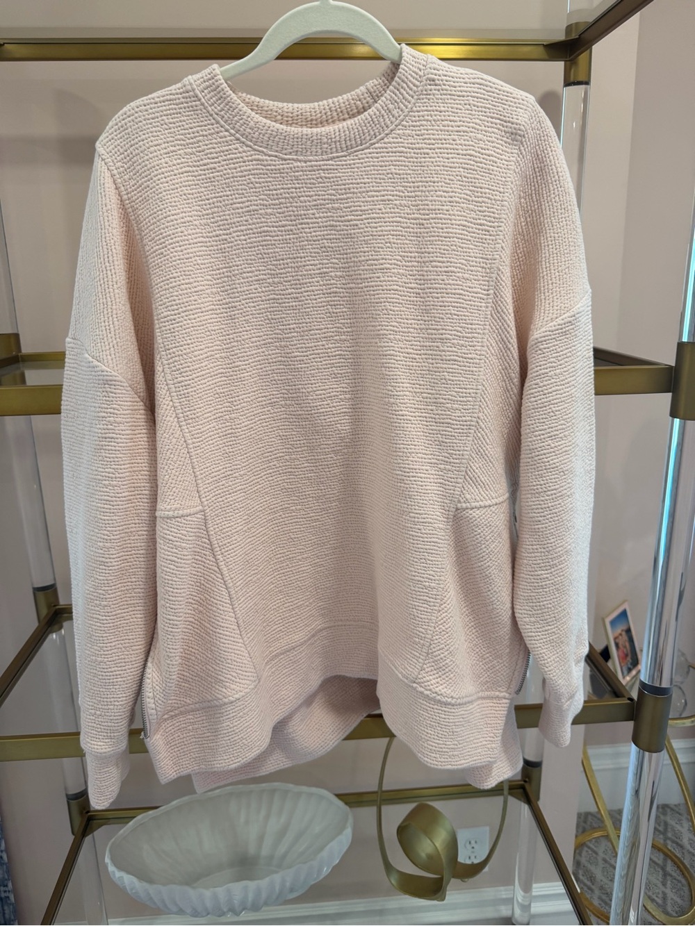 CALIA by Carrie Underwood Pale Blush Textured Crewneck Sweater